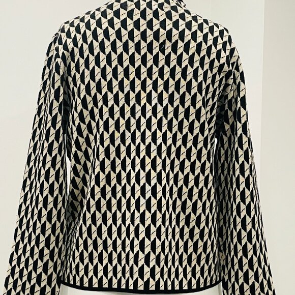 MAX STUDIO M Black Beige Diamond Knit Mock Neck Sweater Top Preppy Vintage Retro - Picture 5 of 9